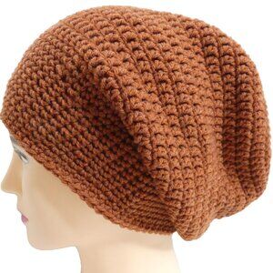 Brown Slouch Cap OS Dreadlocks Hat Roll Up Beanie Handmade Crochet Hand Knit NWT